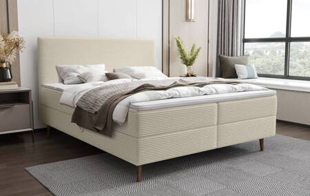 Kontinentalbett Totti 180x200 beige stilvolles Bett mit Bettzeugablage dreidimensionaler Stoff mit ausdrucksvollen Streifen