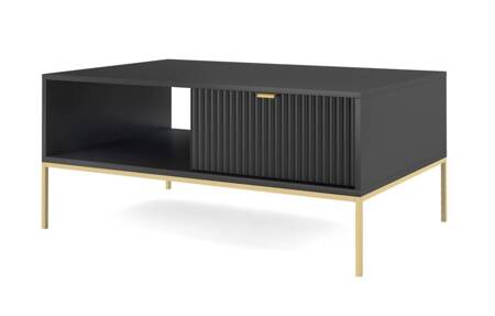 Lovro Couchtisch schwarz mit Schubladen modernes Design auslaufsichere Platte goldene Metallbeine