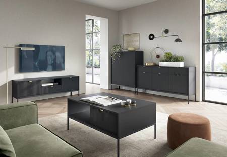 Lovro Möbel Set schwarz modernes Design Schrankwand für Wohnzimmer oder Sitzungssaal