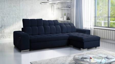 Luigi Ecksofa mit Schlaffunktion marineblau rechtes Ecksofa mit zwei Bettkästen Stoff mit einer interessanten Struktur