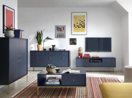 Möbelset Mono Dunkelblau Minimalistisches Design Wohnzimmermöbelset oder für das Wohnzimmer goldene metallische Elemente