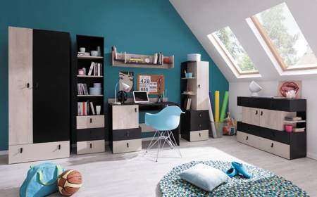 Möbelset Niko schwarz / Eiche / beige ideal für ein Jugend- oder Kinderzimmer in einem trendigen Stil