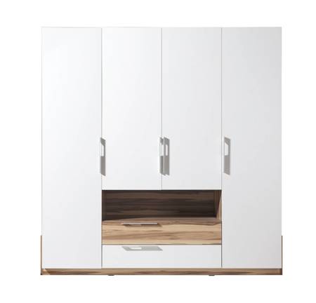 Morena Kleiderschrank 210 cm weiß / batimore Nussbaum ideal für ein Schlafzimmer Kleiderschrank und Flur sehr brauchbar und hat einen modernen Look