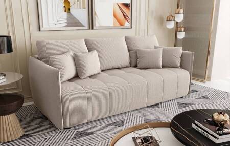 Oroso Schlafsofa beige modernes Design dreidimensionaler Stoff mit ausdrucksstarken Streifen Bettzeug Container