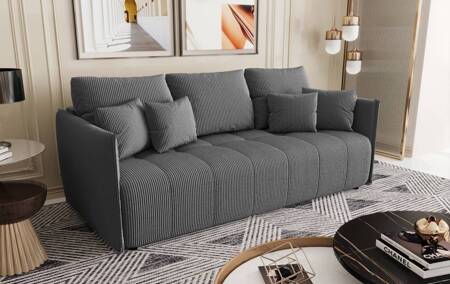 Oroso Schlafsofa grau modernes Design dreidimensionaler Stoff mit ausdrucksstarken Streifen Bettzeug Container