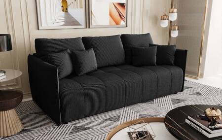 Oroso Schlafsofa schwarz modernes Design dreidimensionaler Stoff mit ausdrucksstarken Streifen Bettzeug Container