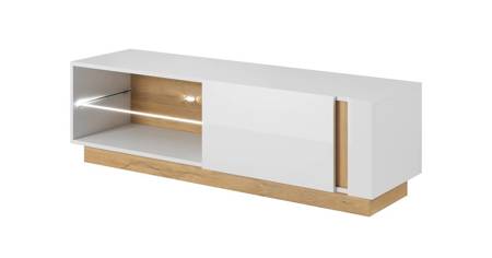 RTV Schrank Adria 138 cm glänzend weiß / Eiche grandson modernes Design und griffloses Türöffnungssystem