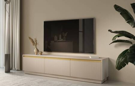 RTV Schrank Imperial 180 cm beige mit Aufhängemöglichkeit stilvoll gefräste Fronten mit interessanten Griffen verziert