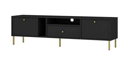 RTV-Schrank Kioto II 180 cm schwarz graphit eleganter TV-Schrank mit geraden Metallbeinen und goldenen Griffen