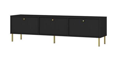 RTV Schrank Kioto II 180 cm schwarz graphit stilvolles Design Metall goldene Beine Schrank mit nach unten öffnenden Türen