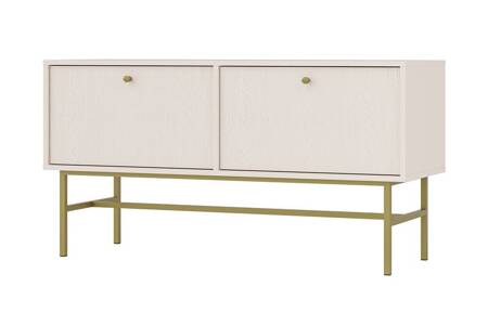 RTV-Schrank Kioto III 121 cm beige eleganter Schrank mit nach unten öffnenden Türen gedeckte Farben goldener Metallrahmen