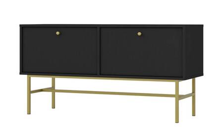 RTV Schrank Kioto III 121 cm schwarz graphit eleganter Schrank mit nach unten öffnenden Türen goldener Metallrahmen