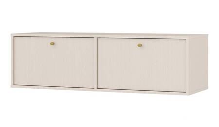 RTV-Schrank Kioto IV 121 cm beige eleganter Schrank mit nach unten öffnenden Türen gedeckte Farben goldene Metallgriffe