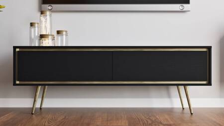 RTV Schrank Nevea 150 cm beige eleganter Schrank in kräftigen Farben originelle Dekoration jedes Interieurs stabile goldene Beine