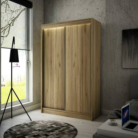 Schiebeschrank Kristo 120 cm Eiche craft gold Komfortabler Schrank im Trend des Minimalismus, ausgestattet mit Aluminium-Türschienen