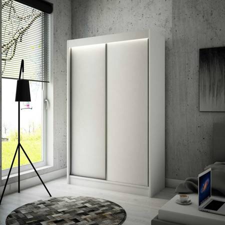 Schiebeschrank Kristo 120 cm weiß Komfortabler Kleiderschrank im Trend des Minimalismus mit Aluminiumtüren