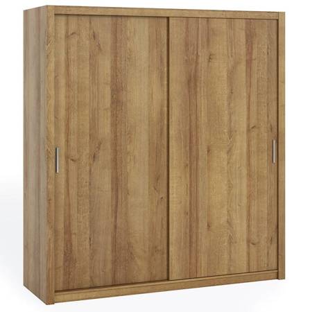 Schiebeschrank Rico 200 cm Eiche gold geräumiger Kleiderschrank für Schlafzimmer Garderobe oder Flur klassische Form mit geometrischen Formen