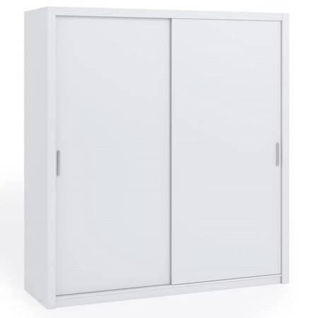 Schiebeschrank Rico 200 cm weiß geräumiger Kleiderschrank für Schlafzimmer Garderobe oder Flur klassische Form mit geometrischen Formen