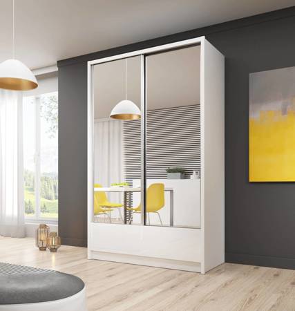 Schiebeschrank Vivio II 154 cm weiß glänzend modernes Design Kleiderschrank ideal für Schlafzimmer Kleiderschrank oder Flur