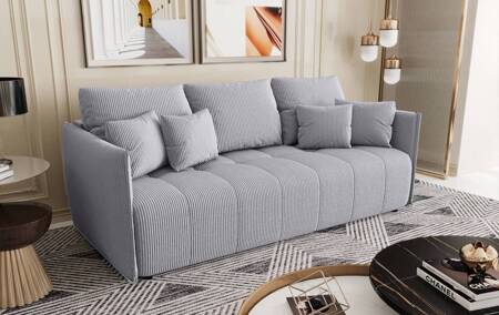 Schlafsofa Oroso grau Esche modernes Design dreidimensionaler Stoff mit ausdrucksstarken Streifen Bettzeug Container