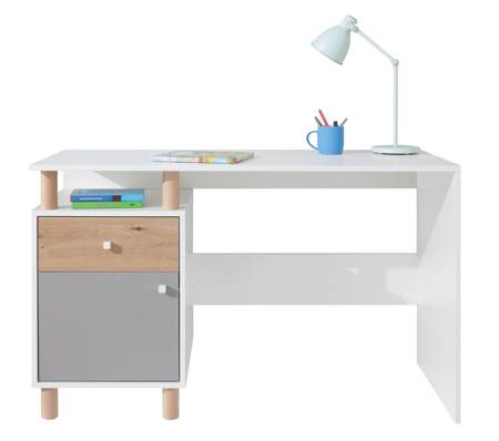 Schreibtisch mit Schublade Beja 125 cm weiß / Eiche artisan / grau ideal für das Jugendzimmer Originalfarben