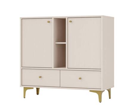 Schubladenkommode Kioto I 100 cm beige modernes Design Metallzubehör in Gold originelles Design Kommode