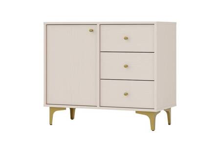 Schubladenkommode Kioto I 84 cm beige modernes Design dezente goldene Griffe Metallsockel ideale Kommode für Wohnzimmer