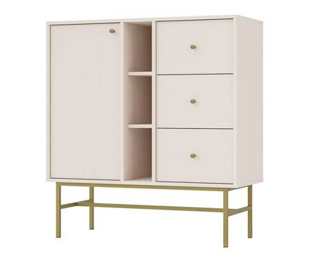 Schubladenkommode Kioto III 100 cm beige modernes Design praktische Einlegeböden goldene Griffe stabiler Metallrahmen