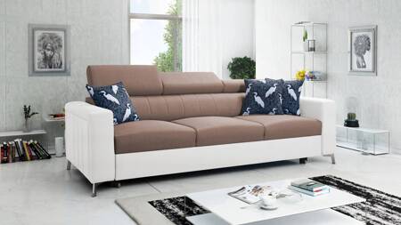 Sofa mit Schlaffunktion Savona hellbraun / weiß bequemes Sofa für Wohnzimmer bietet Komfort während der Ruhe verstellbare Kopfstützen