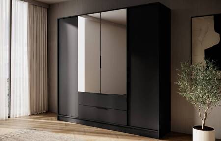 Spiegelschrank Corse 200 cm schwarz modernes Design idealer Kleiderschrank für Schlafzimmer oder Flur geräumige Schubladen