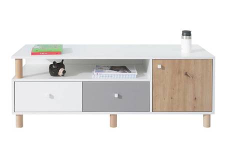 TV-Schrank Beja 140 cm weiß / Eiche artisan / grau ideal für das Jugendzimmer TV-Schrank in Originalfarben