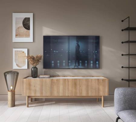 TV-Schrank Boho 144 cm Eiche Riviera / Marmorbianco Außergewöhnliches Design dekorative Marmorböden universelle Farbkombination