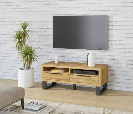 TV Schrank Halle 124 cm Eiche wotan modernes Design geräumige Schubladen Loft-Stil RTV Schrank auf einem Metallrahmen unterstützt 