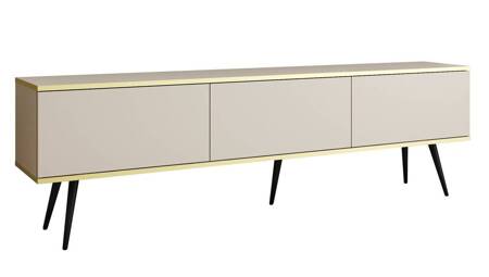 TV-Schrank Luxury 175 cm beige eleganter Design-Korpus mit goldener Zierleiste Schrank auf schwarzen Metallbeinen