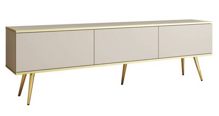 TV-Schrank Luxury 175 cm beige elegantes Design, Korpus mit goldener Zierleiste, Schrank auf goldenen Metallbeinen