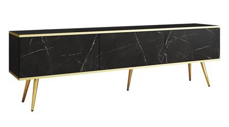 TV-Schrank Luxury 175 cm schwarzer Marmor eleganter Designkorpus mit goldener Zierleiste Schrank auf goldenen Metallbeinen