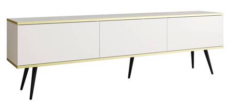 TV-Schrank Luxury 175 cm weißer eleganter Design-Korpus mit goldener Zierleiste Schrank auf schwarzen Metallbeinen