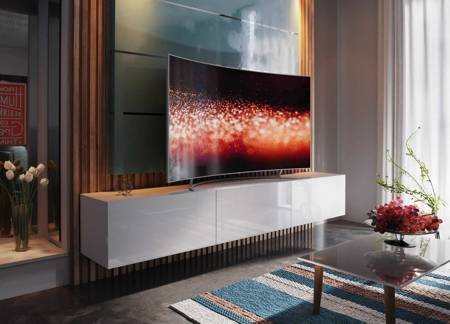 TV Schrank Tawros 258 cm weiß glänzend idealer Wohnzimmerschrank für Liebhaber moderner Einrichtungen mit elegantem Charakter