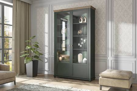 Vitrine Evora 126 cm Flasche grün / Eiche lefkas werden die Liebhaber von ausdrucksstarken Interieur ideal für das Wohnzimmer und Esszimmer begeistern