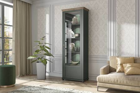 Vitrine Evora 71 cm Flasche grün / Eiche lefkas rechts werden die Liebhaber von ausdrucksstarken Interieur ideal für das Wohnzimmer und Esszimmer begeistern