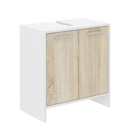 Waschtischschrank Mela 60 cm weiß / Eiche sonoma eleganter Badschrank dampf- und spritzwassergeschützt