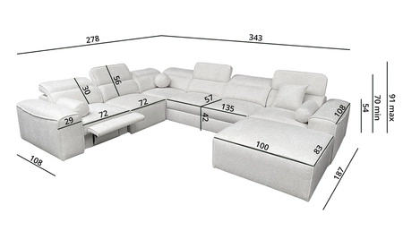 Ecksofa mit Schlaffunktion Viano VIII Lux grau blau rechts Design-Ecksofa mit ausziehbarem Fußteil Bettzeug-Container
