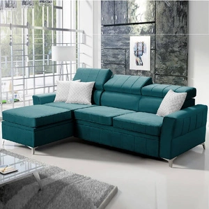 Ecksofa mit Schlaffunktion Rava azurblauer linker Samt komfortables und funktionelles Ecksofa mit verstellbaren Kopfstützen