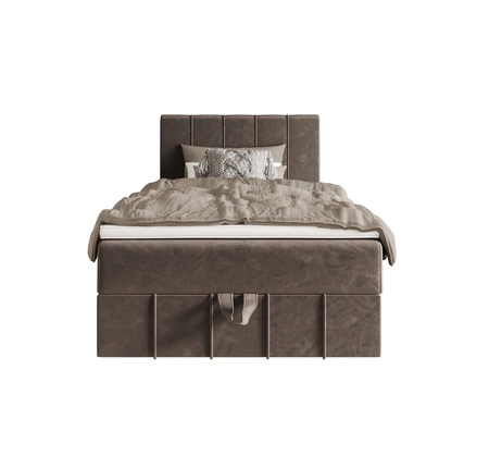 Boxspringbett Casey 90x200 hellbraun im modernen skandinavischen Stil mit gepolstertem Kopfteil Bett mit Staukasten