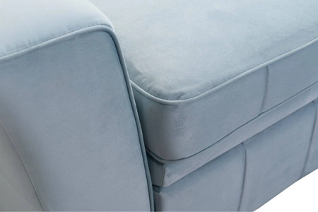 Ecksofa mit Schlaffunktion Rava III marineblau links Samt komfortables Ecksofa mit verstellbaren Kopfstützen und einem Bettzeugbehälter