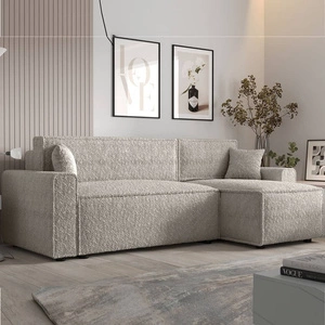 Ecksofa mit Schlaffunktion Brandon Bis creme rechts weicher Stoff mit charakteristischer Schlingenoberfläche Bettzeugbehälter