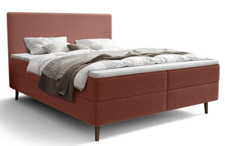 Boxspringbett Totti 140x200 Indisch rosa stilvolles Bett mit Bettzeug Lagerung dreidimensionalen Stoff mit ausdrucksstarken Streifen