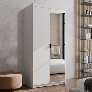 Kleiderschrank Rene 90 cm weiß klassisches Design schlichte Form idealer Kleiderschrank mit Spiegel für Schlafzimmer oder Flur ABS beendet Kanten