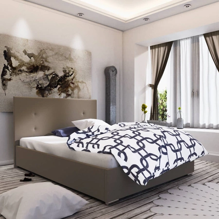 Reus Polsterbett 180x200 dunkelbeige mit modernem Kopfteil ideal für Schlafzimmer