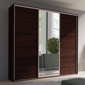 Verspiegelter Schiebeschrank Grande 254 cm Eiche sonoma chocolate geräumiger Kleiderschrank in moderner Form, ausgestattet mit Aluminiumtüren
